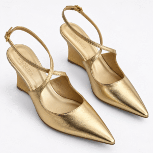 Scarpin Slingback Salto Cunha Dourado